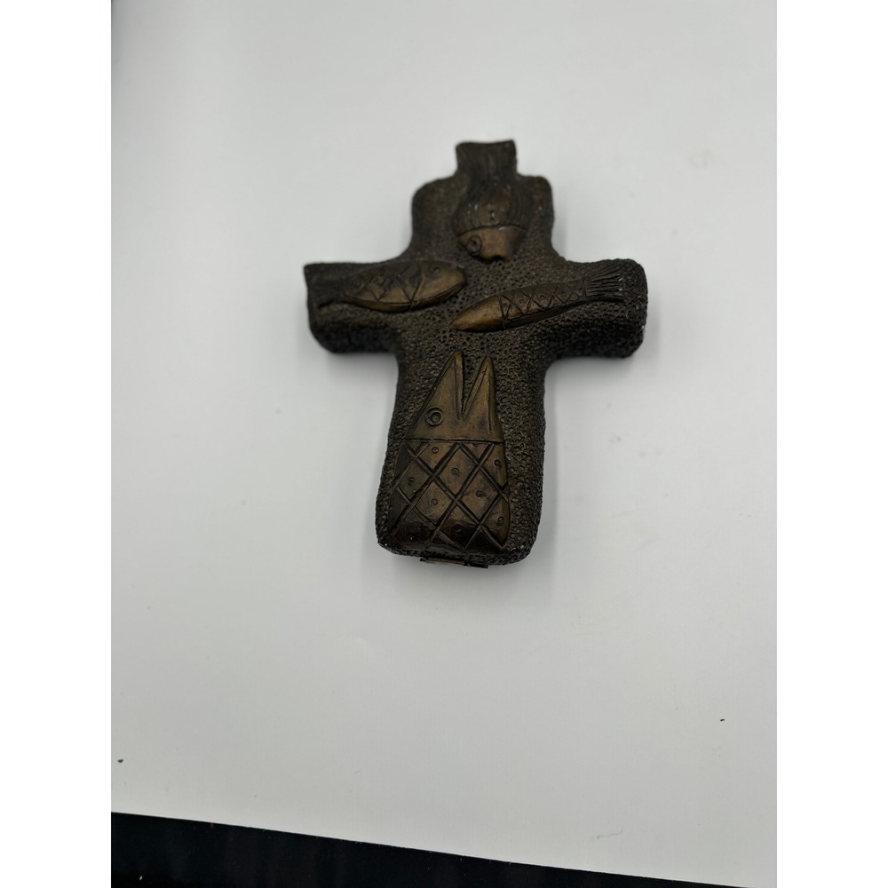 Cordoba Arte Bronze Fish Cross Brutalist Religious Sculpture Ichthys Decor